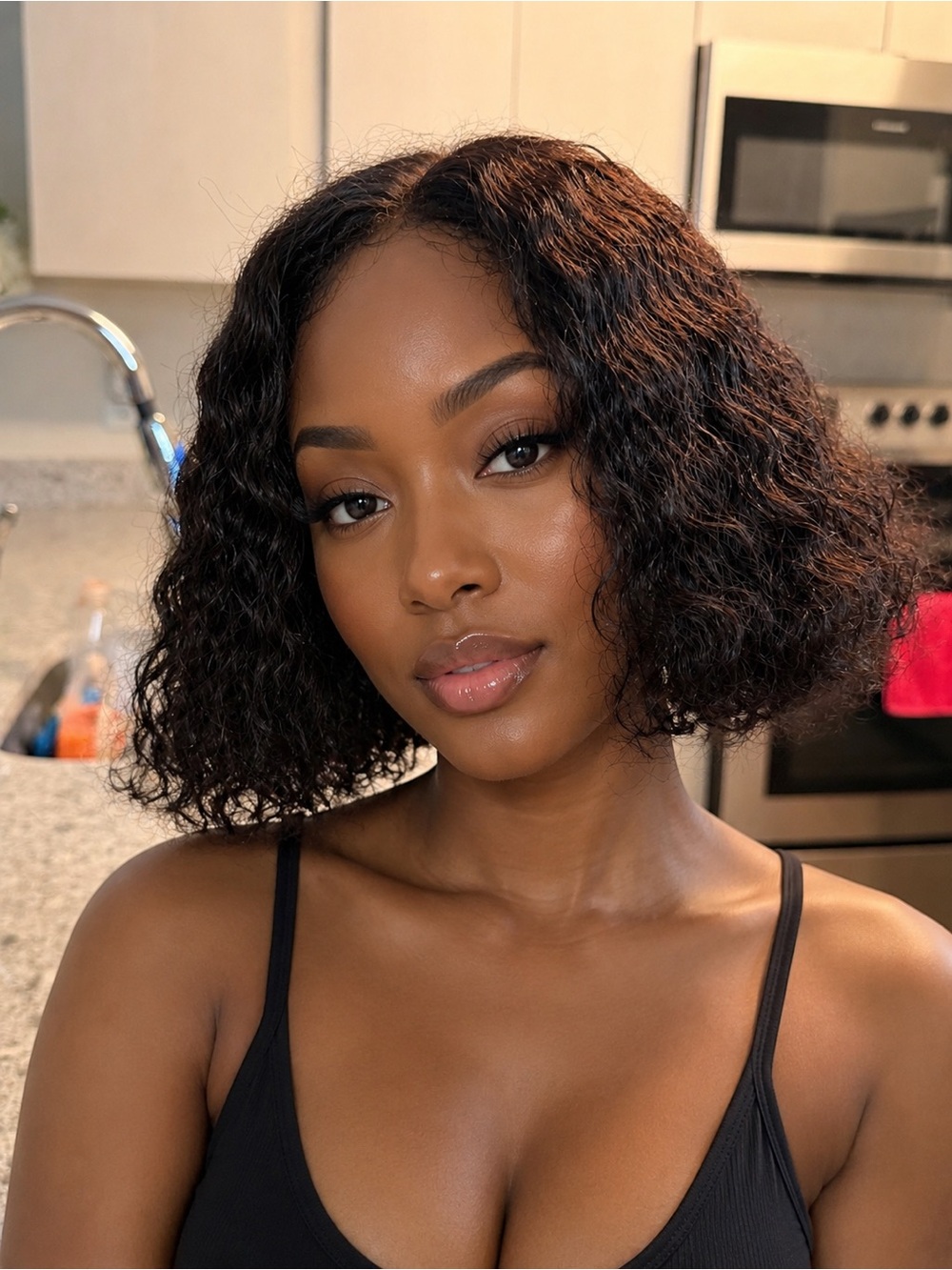 Ready to wear Glueless Burmese Curls Human hair Short  Bob Wig -  10 inches